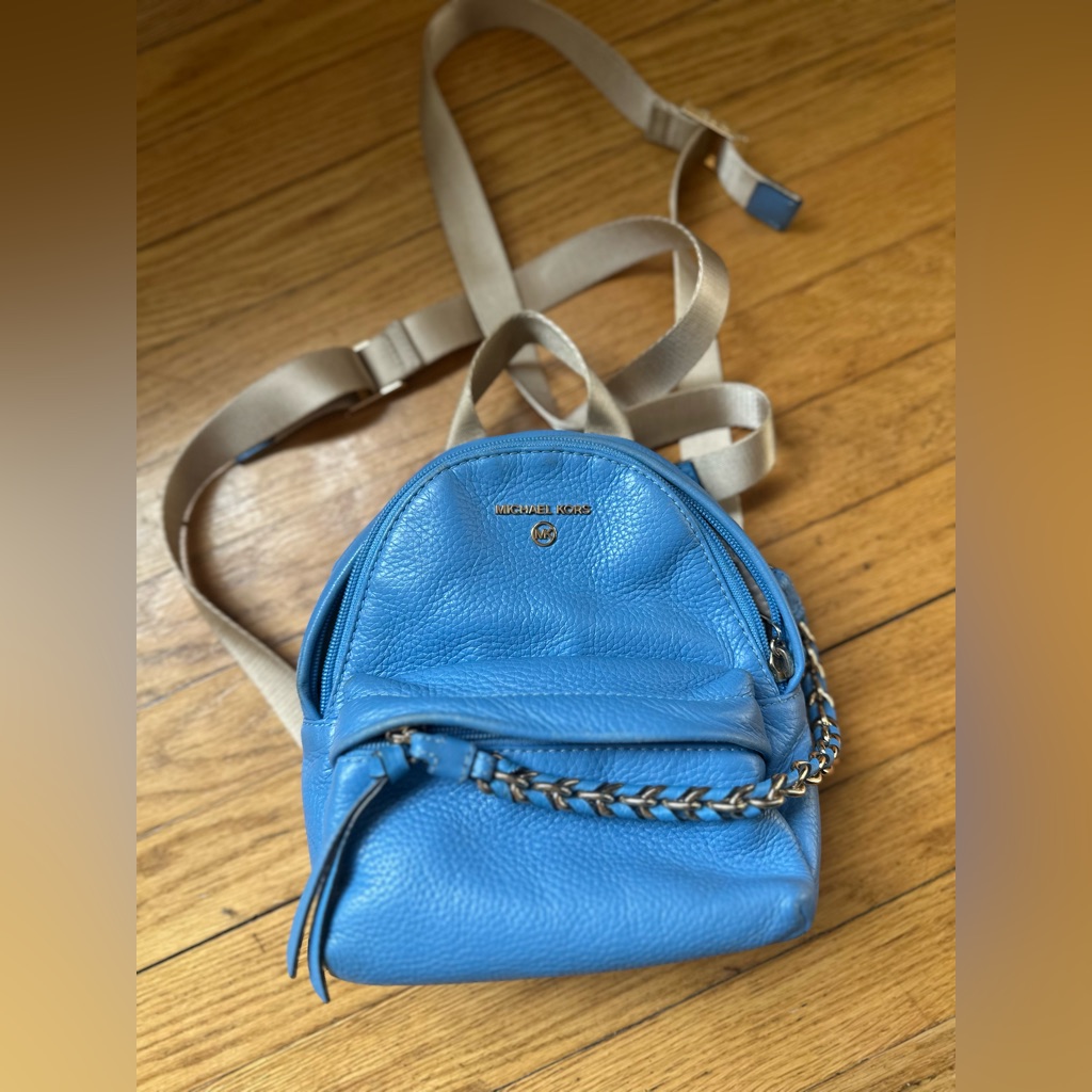 Michael Kors Bright Blue Pebbled Leather Mini Backpack With Chain Detail